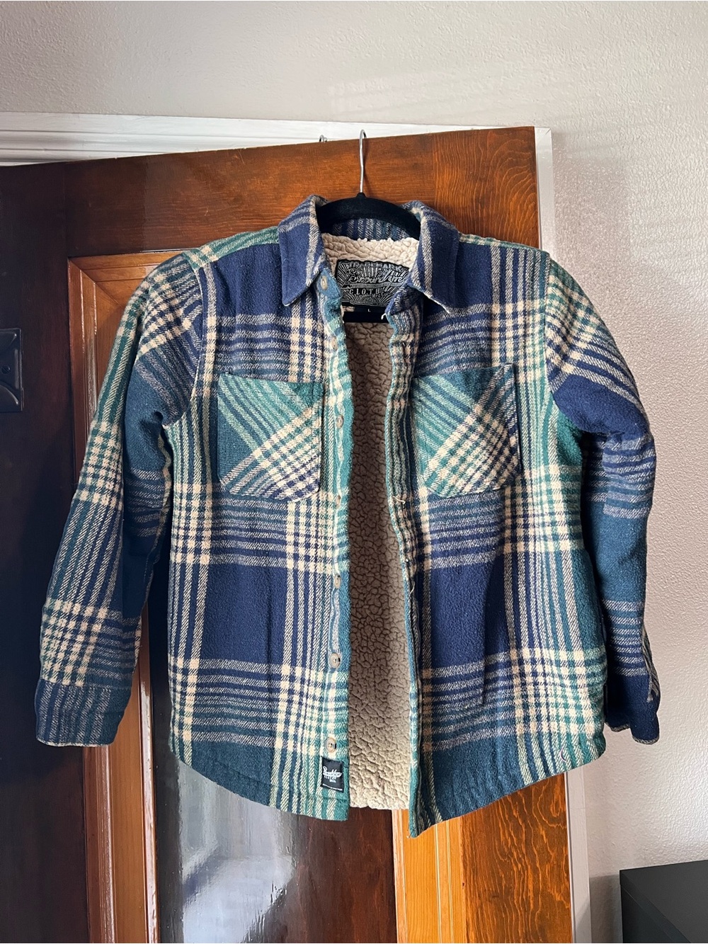 Plaid Sherpa-Lined Kids Jacket - Blue & Teal